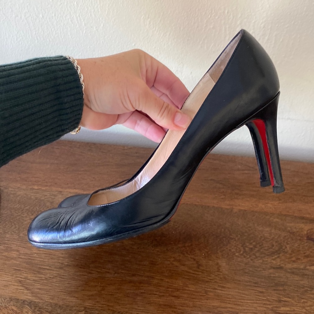 Christian Louboutin Simple Pump 100mm Black Leather Shoe Heels 39.5 / 8.5 / 9
